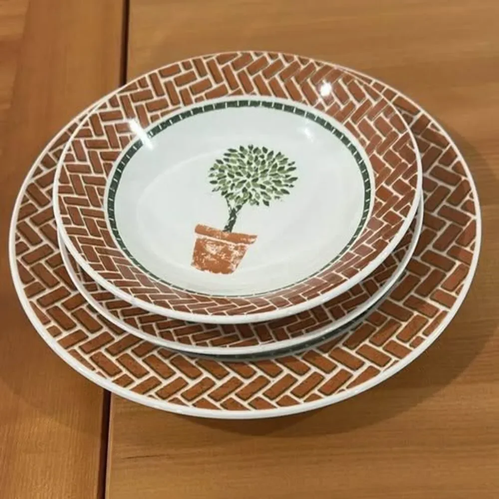 Set of 6 topiary garden summer party dish dinnerware set bowls plates